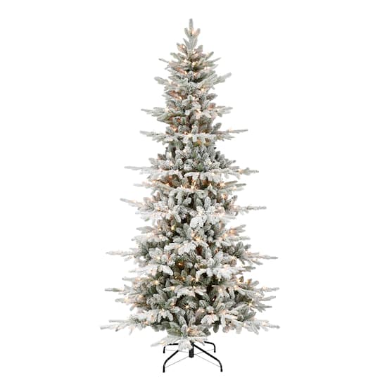 7.5ft. Pre-Lit Flocked Slim Utah Fir Artificial Christmas Tree, Clear Lights